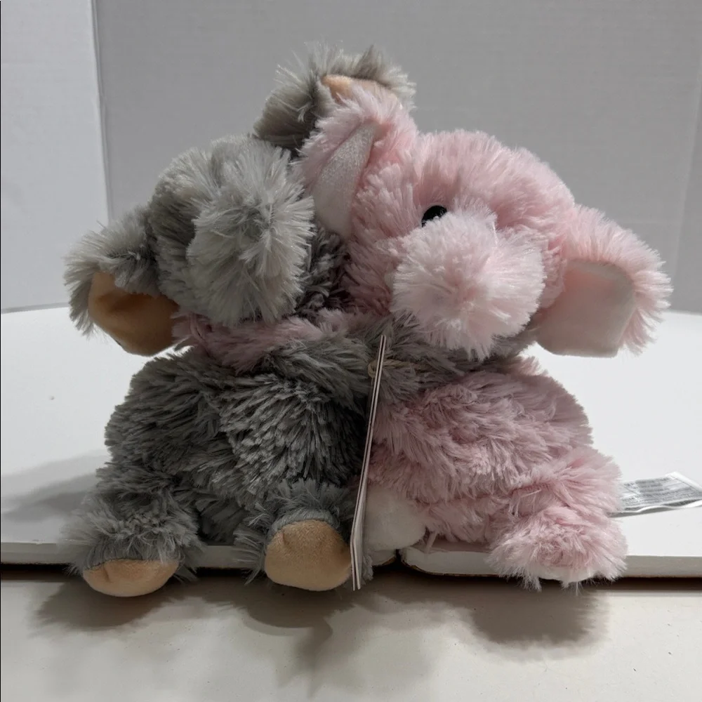 Warmies Hugs Plush Small Pet Toy - Pink and Gray Cuddly Elephant Pair